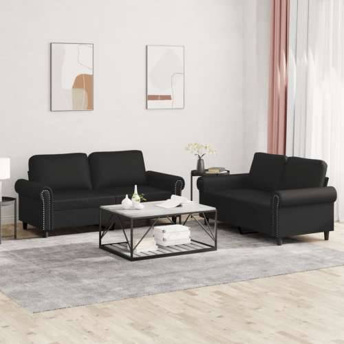 2-dijelni set sofa s jastucima crni od umjetne kože - Crna Bez oslonca za noge Cijena