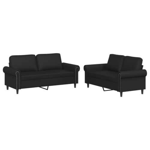 2-dijelni set sofa s jastucima crni od umjetne kože - Crna Bez oslonca za noge Cijena
