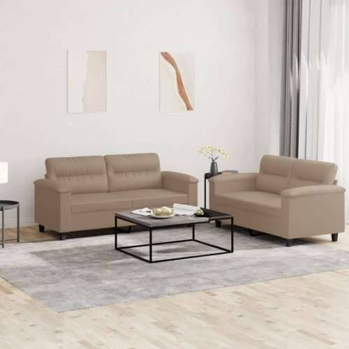 2-dijelni set sofa s jastucima boja cappuccina od umjetne kože - Boja cappuccina Bez oslonca za noge Cijena