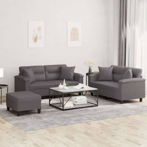 3-dijelni set sofa s jastucima sivi od umjetne kože - Siva s jastucima i tabureom Cijena