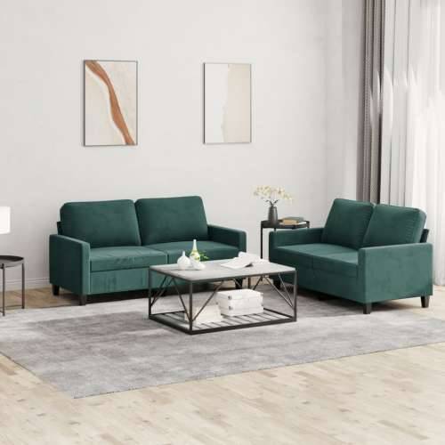 2-dijelni set sofa s jastucima tamnozeleni baršunasti - Tamnozelena s jastučićima Cijena