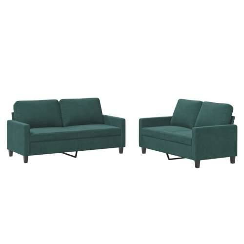 2-dijelni set sofa s jastucima tamnozeleni baršunasti - Tamnozelena s jastučićima Cijena
