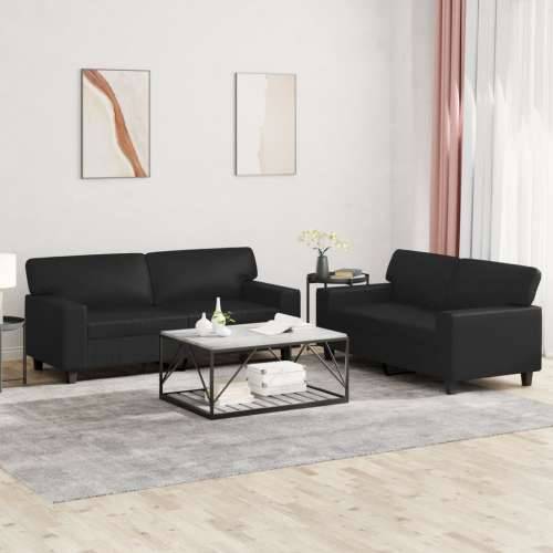 2-dijelni set sofa crni od umjetne kože - Crna s jastučićima Cijena