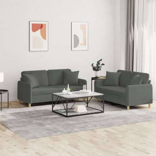2-dijelni set sofa s jastucima tamnosivi od tkanine - Tamno siva s jastučićima Cijena