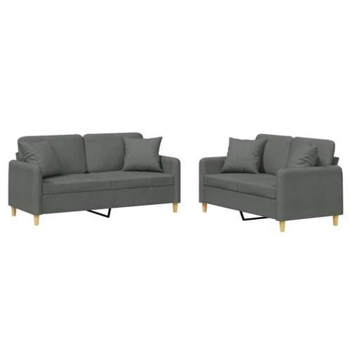 2-dijelni set sofa s jastucima tamnosivi od tkanine - Tamno siva s jastučićima Cijena