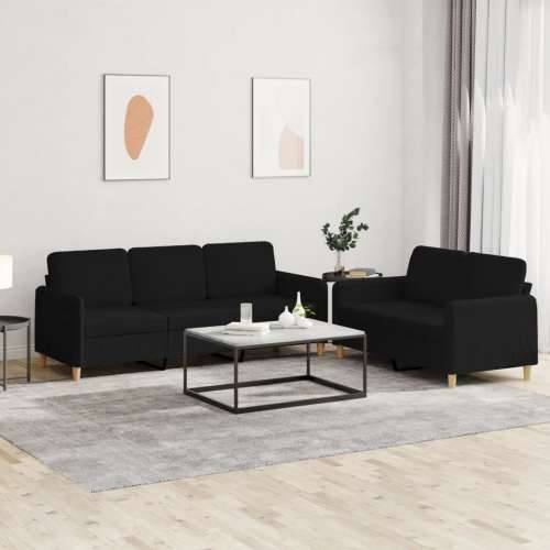2-dijelni set sofa s jastucima crni od tkanine - Crna Bez oslonca za noge Cijena
