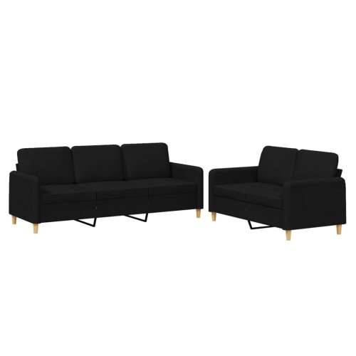 2-dijelni set sofa s jastucima crni od tkanine - Crna Bez oslonca za noge Cijena