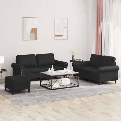 3-dijelni set sofa s jastucima crni od umjetne kože - Crna S osloncem za noge Cijena