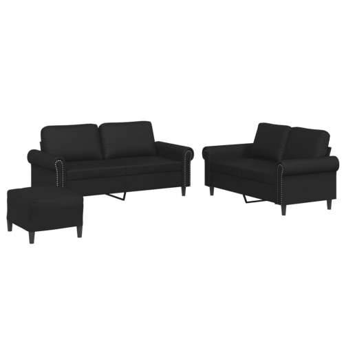 3-dijelni set sofa s jastucima crni od umjetne kože - Crna S osloncem za noge Cijena