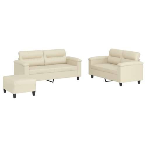 3-dijelni set sofa s jastucima krem od umjetne kože - Krema S osloncem za noge Cijena