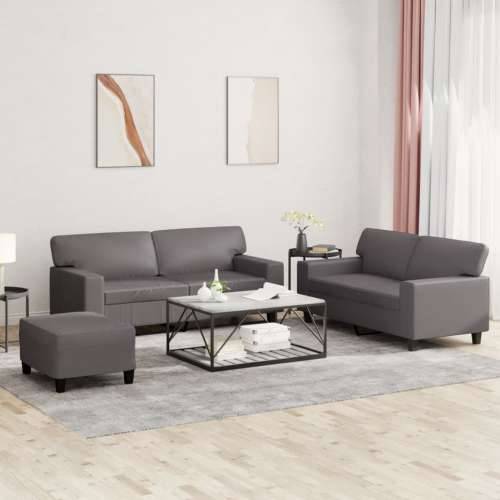 3-dijelni set sofa sivi od umjetne kože - Siva s jastučićima i tabureom Cijena