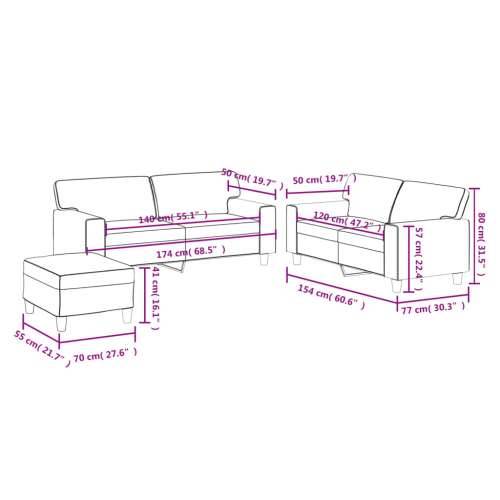 3-dijelni set sofa sivi od umjetne kože - Siva s jastučićima i tabureom Cijena