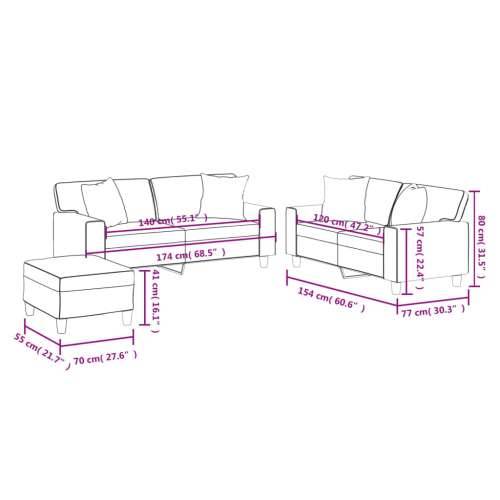 3-dijelni set sofa s jastucima crna od umjetne kože - Crna s jastucima i tabureom Cijena