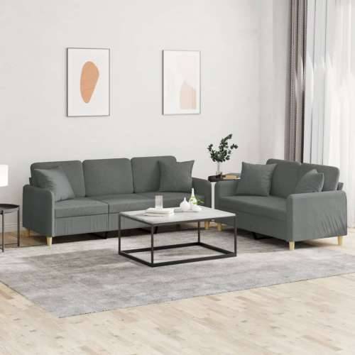 2-dijelni set sofa s jastucima tamnosivi od tkanine Tamno siva s jastučićima Cijena