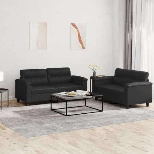2-dijelni set sofa s jastucima crni od umjetne kože - Crna Bez oslonca za noge Cijena