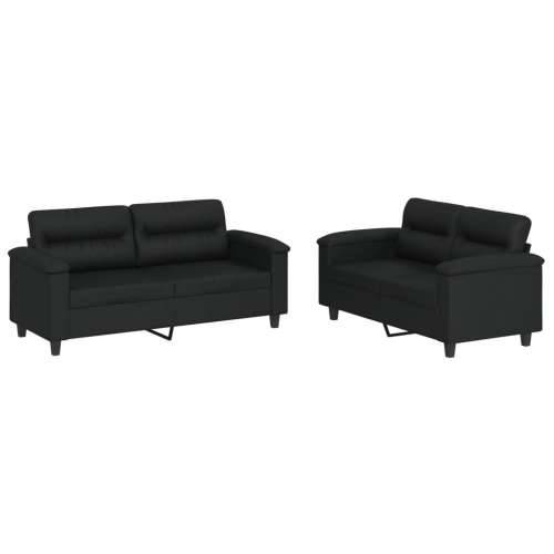 2-dijelni set sofa s jastucima crni od umjetne kože - Crna Bez oslonca za noge Cijena