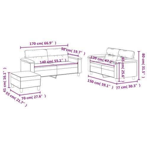 3-dijelni set sofa s jastucima sivi od umjetne kože - Siva S osloncem za noge Cijena