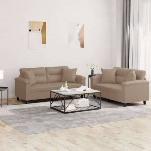 2-dijelni set sofa s jastucima boja cappuccina od umjetne kože - Boja cappuccina s jastučićima Cijena