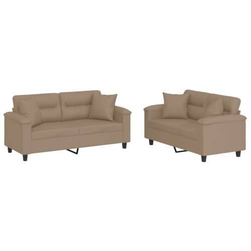 2-dijelni set sofa s jastucima boja cappuccina od umjetne kože - Boja cappuccina s jastučićima Cijena