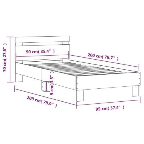 Okvir za krevet s uzglavljem boja hrasta 90x200 cm drveni - Sivi hrast sonoma 90 x 200 cm Cijena