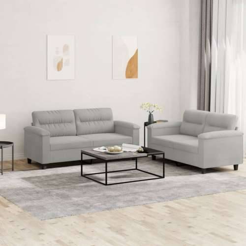 2-dijelni set sofa s jastucima svjetlosivi od mikrovlakana - Svjetlosiva Bez oslonca za noge Cijena
