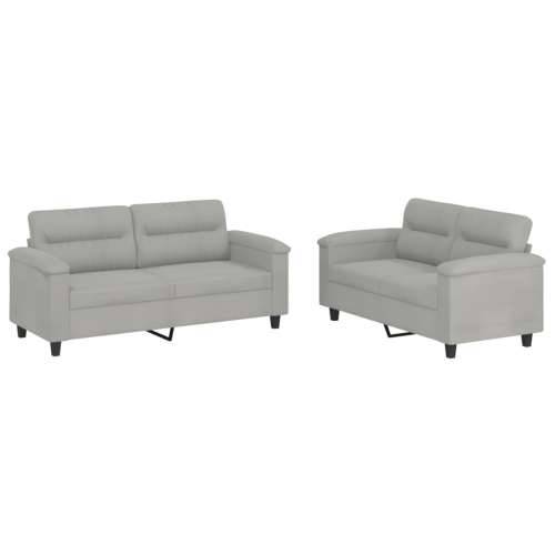 2-dijelni set sofa s jastucima svjetlosivi od mikrovlakana - Svjetlosiva Bez oslonca za noge Cijena