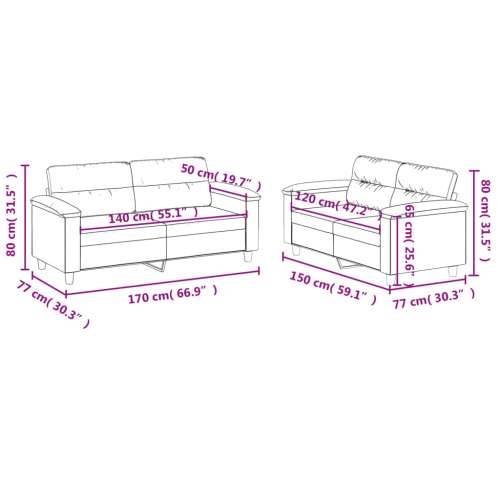 2-dijelni set sofa s jastucima svjetlosivi od mikrovlakana - Svjetlosiva Bez oslonca za noge Cijena