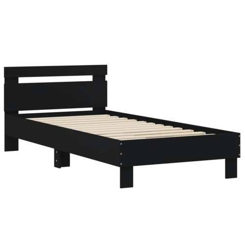 Okvir kreveta s uzglavljem crni 90 x 200 cm konstruirano drvo - Crna 90 x 200 cm Cijena