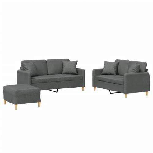 3-dijelni set sofa s jastucima tamnosivi od tkanine - Tamno siva s jastucima i tabureom Cijena