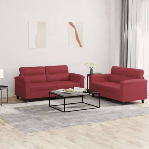 2-dijelni set sofa s jastucima boja vina od umjetne kože - boja crnog vina Bez oslonca za noge Cijena