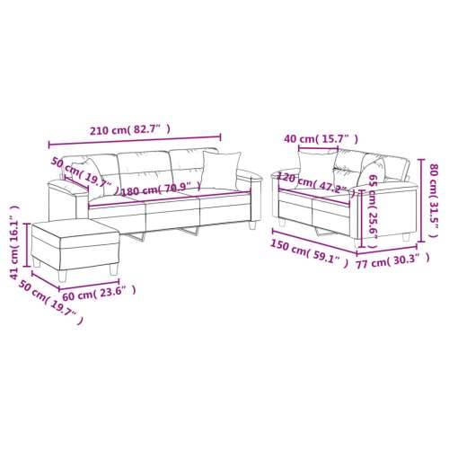 3-dijelni set sofa s jastucima svjetlosivi od mikrovlakana - Svjetlosiva s jastucima i tabureom Cijena