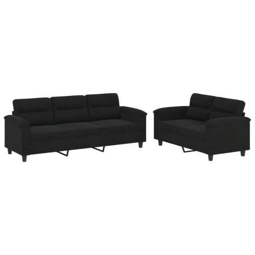 2-dijelni set sofa s jastucima crni od mikrovlakana - Crna Bez oslonca za noge Cijena