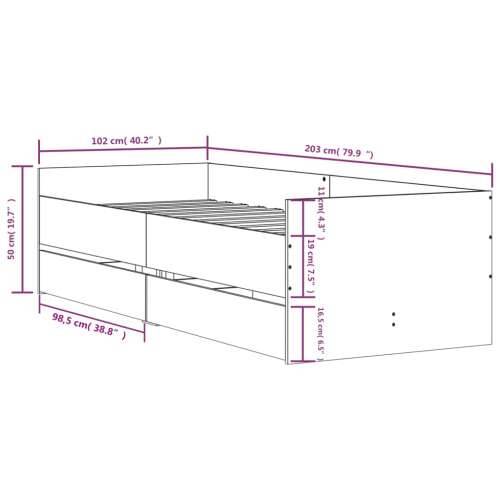 Okvir kreveta s ladicama boja hrasta 100 x 200 cm - Smeđi hrast 100 x 200 cm Cijena