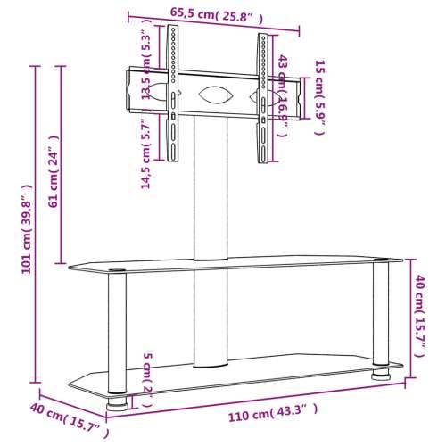 Kutni TV stalak s 2 razine za 32 - 70 inča crno-srebrni - Crna i srebrna 1 101 cm 110 cm Cijena
