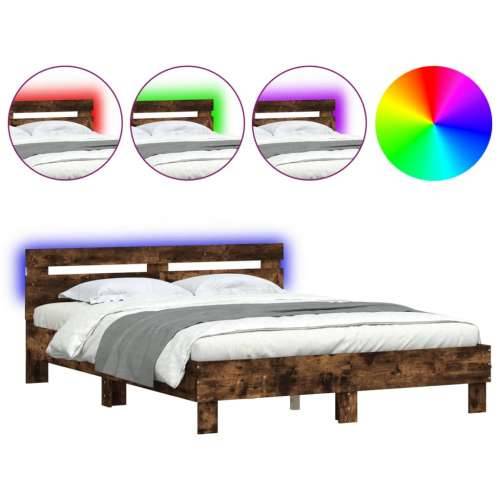Okvir za krevet s uzglavljem i LED boja hrasta 140x200 cm - Dimljeni hrast 140 x 200 cm Cijena