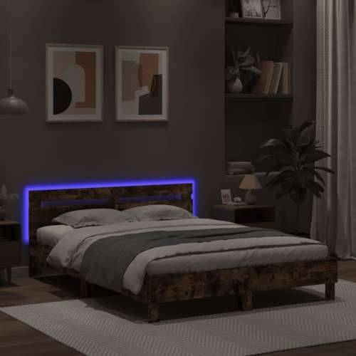 Okvir za krevet s uzglavljem i LED boja hrasta 140x200 cm - Dimljeni hrast 140 x 200 cm Cijena