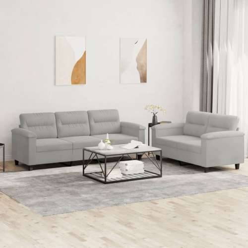 2-dijelni set sofa s jastucima svjetlosivi od mikrovlakana - Svjetlosiva Bez oslonca za noge Cijena