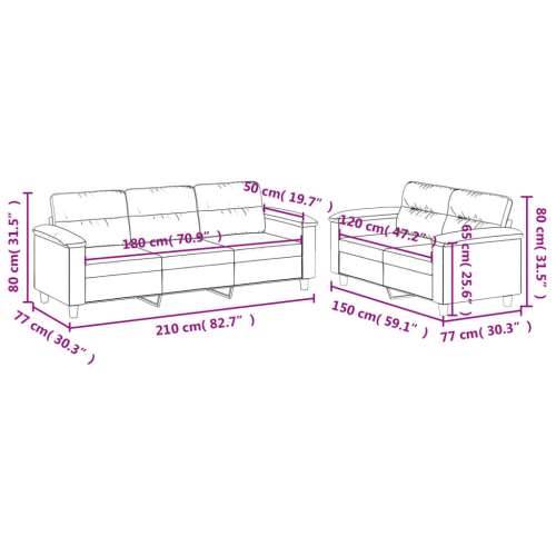 2-dijelni set sofa s jastucima svjetlosivi od mikrovlakana - Svjetlosiva Bez oslonca za noge Cijena