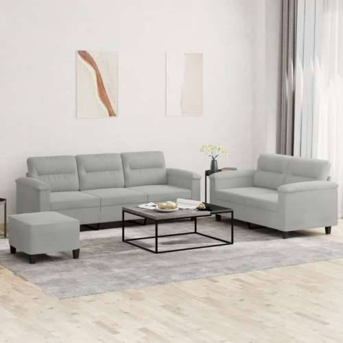 3-dijelni set sofa s jastucima svjetlosivi od mikrovlakana - Svjetlosiva S osloncem za noge Cijena