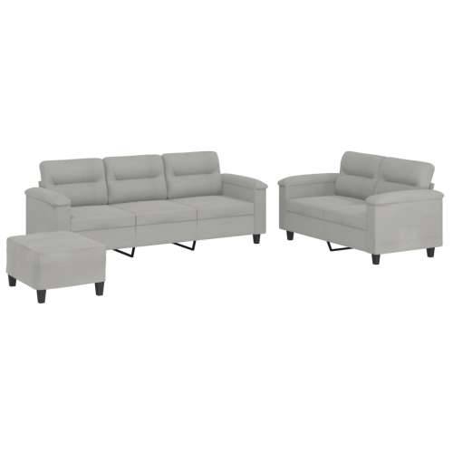3-dijelni set sofa s jastucima svjetlosivi od mikrovlakana - Svjetlosiva S osloncem za noge Cijena