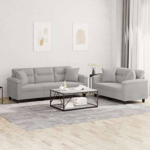 2-dijelni set sofa s jastucima svjetlosivi od mikrovlakana - Svjetlosiva s jastučićima Cijena