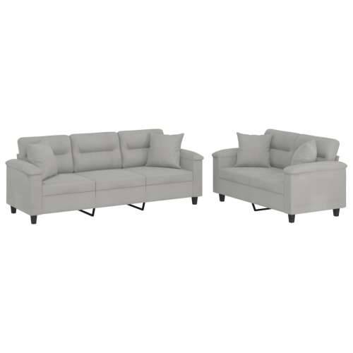 2-dijelni set sofa s jastucima svjetlosivi od mikrovlakana - Svjetlosiva s jastučićima Cijena