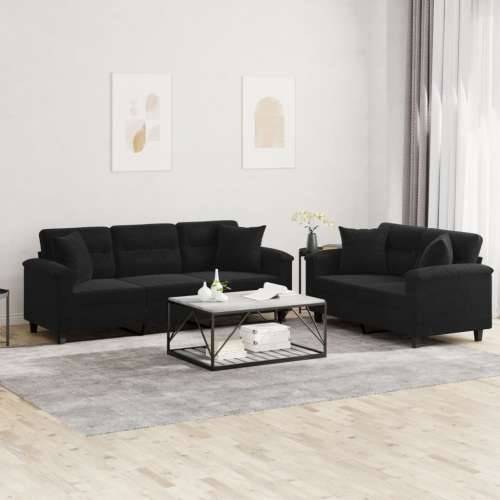 2-dijelni set sofa s jastucima crni od mikrovlakana - Crna s jastučićima Cijena