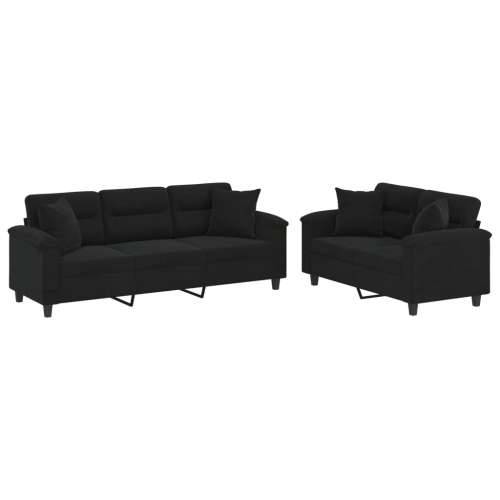 2-dijelni set sofa s jastucima crni od mikrovlakana - Crna s jastučićima Cijena