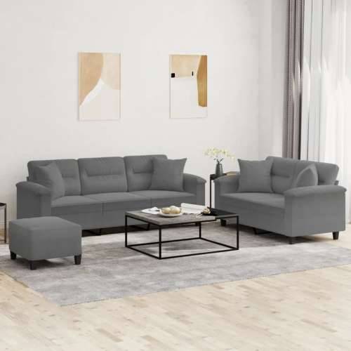 3-dijelni set sofa s jastucima tamnosivi od mikrovlakana - Tamno siva s jastucima i tabureom Cijena