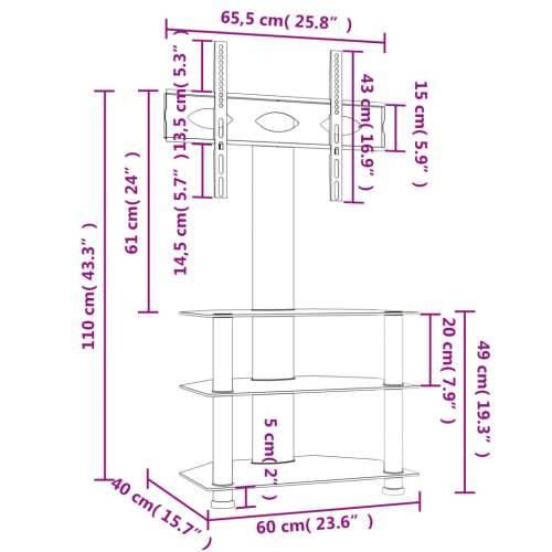 Kutni TV stalak s 3 razine za 32 - 70 inča crno-srebrni - Srebrno 1 110 cm 65.5 cm Cijena