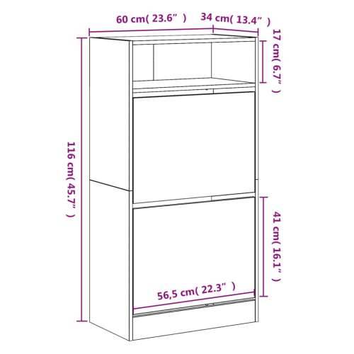 Ormarić za cipele boja hrasta 60x34x116 cm konstruirano drvo - Sivi hrast sonoma 1 60 cm Cijena