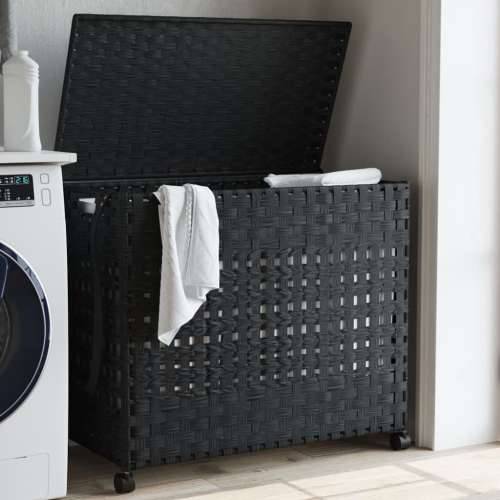 Košara za rublje s kotačima crna 66x35x60 cm od ratana - Crna 1 Cijena