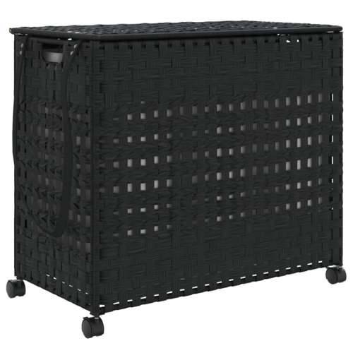 Košara za rublje s kotačima crna 66x35x60 cm od ratana - Crna 1 Cijena