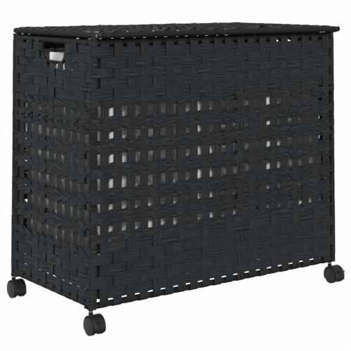 Košara za rublje s kotačima crna 66x35x60 cm od ratana - Crna 1 Cijena